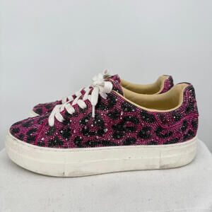 Women's Betsey Johnson Pink Rhinestone Leopard Print Sneakers 7.5
